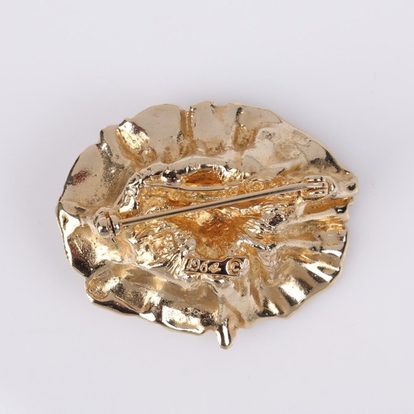 VTG c.1964 Oleg Cassini Gold Pearl Floral Brooch - Picture 3 of 8